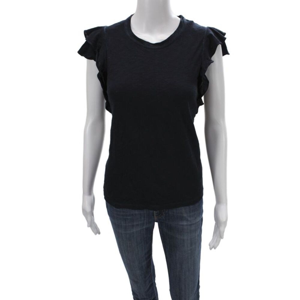 Veronica Beard Womens Black Pima Cotton Short Sleeve T-Shirt Size XS